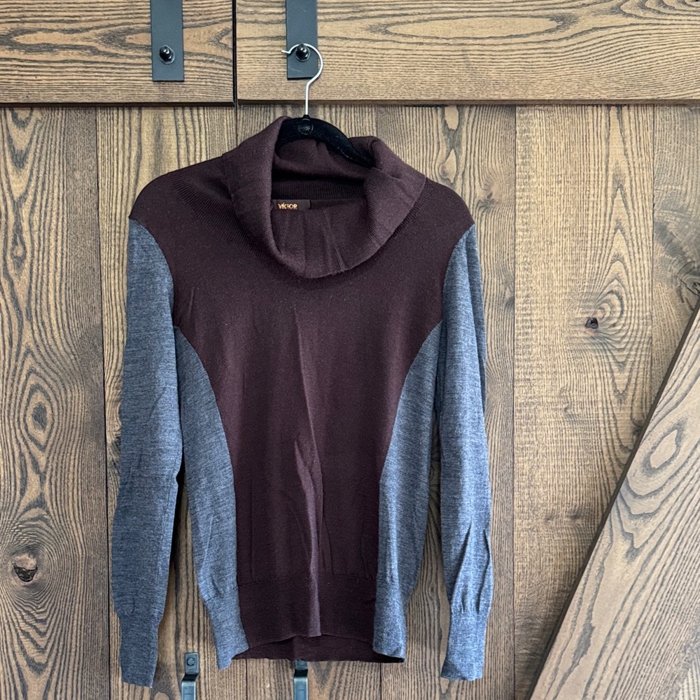 100% wool Cowl Neck Sweater - Chocolate and Charcoal
